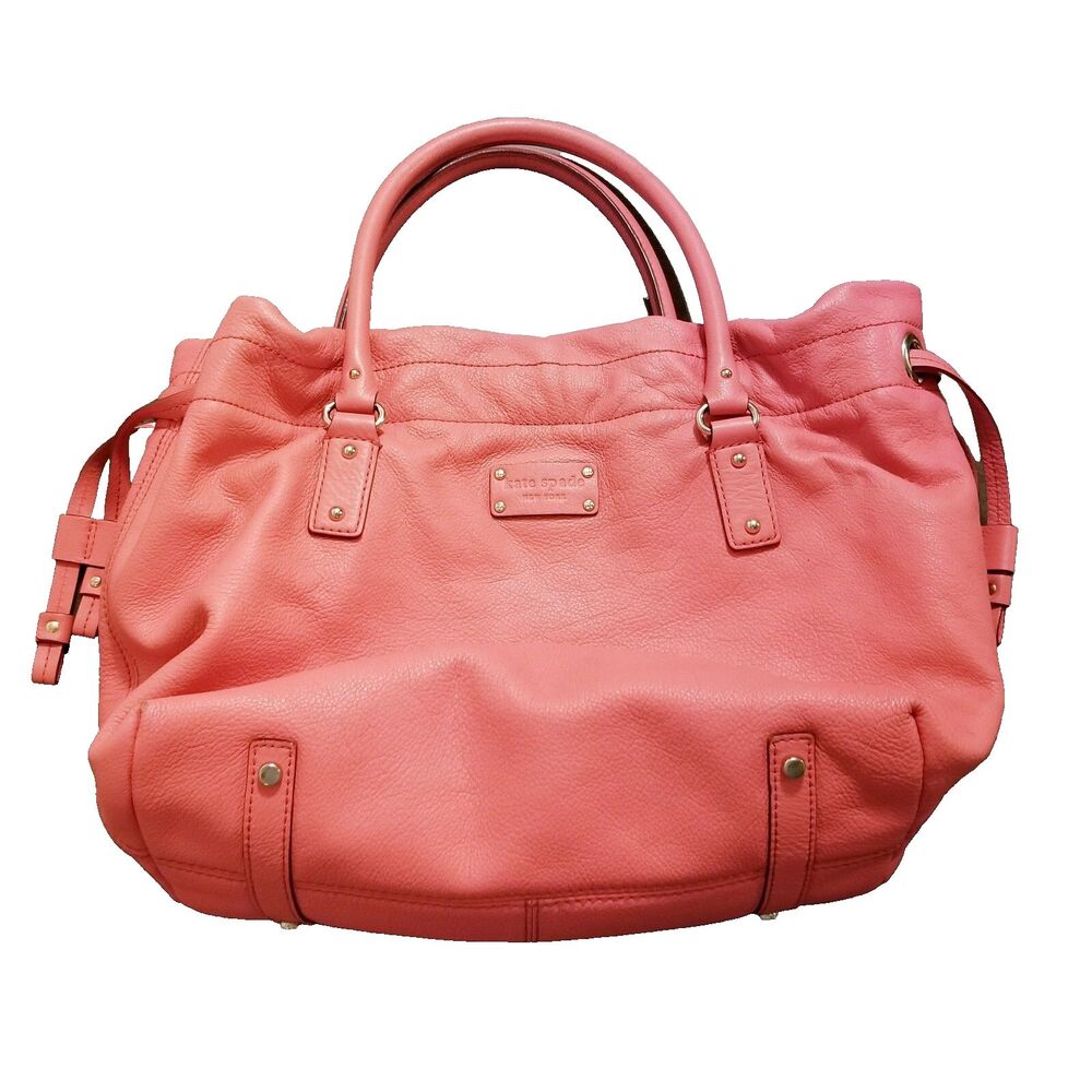 Kate Spade Bag Pink Salmon Handbag Shoulder Drawstring Script Interior 13x11x6
